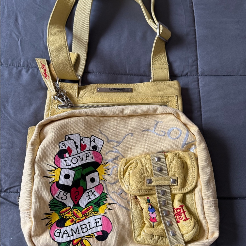 Ed Hardy Graphic Yellow Crossbody Bag